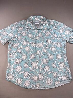 Goodfellow & Co Men’s L Slim Fit Blue Sunflower Print Short Sleeve Button Down